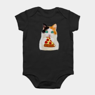 Cat Eating Pizza, Funny Pizza Lover Baby Bodysuit